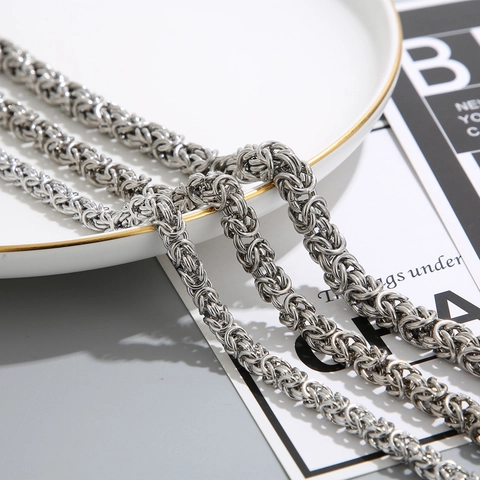 Men Byzantine Chain Necklace 316L Stainless Steel Heavy Metal Punk Hip Hop Interlocking King Chain Jewelry Silver Color