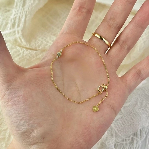 Gold Plated Kupfer Armband Und Ring Runder Grüner Zirkon Geometrische Verstellbare Handkette Modeschmuck Für Frauen