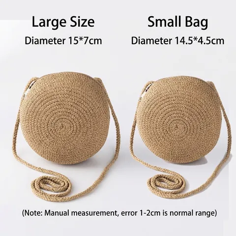 Cute Kids Straw Woven Round Crossbody Bag For Little Girls Mini Summer Beach Shoulder Purse Childlike Small Handbag