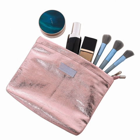Neceser Metálico Brillante De Cuero PU Impermeable Bolsa Organizadora De Cosméticos De Viaje Portátil Patrón Piel De Serpiente
