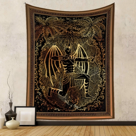 Zodiac Sign Tapestry Black Gold Mystery Mythology Bohemian Vintage Polyester Wall Hanging Decoration Bedroom
