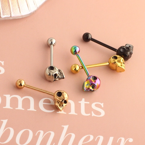 Skull Tongue Ring Stainless Steel Barbell Body Piercing Jewelry Punk Style Skull Head Tongue Stud Unisex
