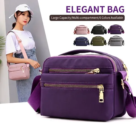 Borsa a Tracolla in Nylon da Donna Multitasca Idrorepellente Borsa a Spalla Casual Piccola Borsa Quadrata Viaggio Pendolare Robusta Borsa a Mano