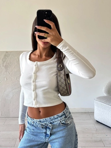 Dames Gebreid Vest Geribbelde Ronde Hals Knoopsluiting Slim Fit Lange Mouwen Crop Top Casual