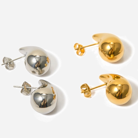 Waterdrop Stud Earrings Stainless Steel 18K Gold Plated Minimalist Teardrop Mirror Polished Chic Jewelry For Women
