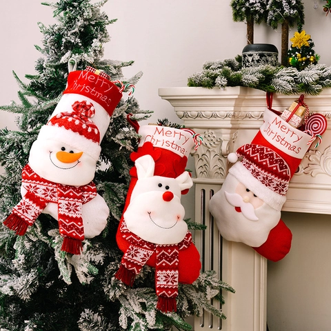 Calze Di Natale 3D Babbo Natale Pupazzo Di Neve Renna Maglia Peluche Decorazione Per Feste Di Vacanza Merry Christmas