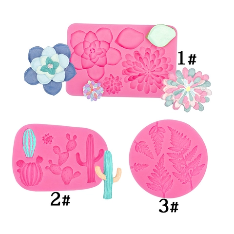 Cactus Succulent Flower Silicone Mold For Fondant Cake Decoration DIY Clay Crafting Fern Leaf Shape Baking Tools