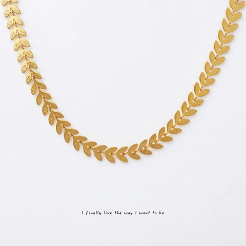 Collar Eslabones Hojas Acero Inoxidable Chapado Oro 18K Gargantilla Elegante Mujer