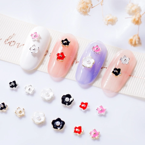 Decoraciones De Arte De Uñas Flores Camelia Aleación Esmalte Mini Charms Florales Con Perlas Artificiales Falsas Para Manicura DIY
