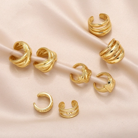 Gold Plated Copper Ear Cuffs For Women Non Piercing Heart Double Layer Geometric Simple Fashion Minimalist Jewelry