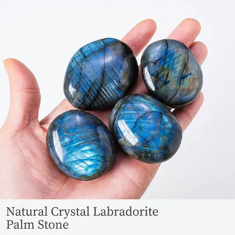Natural Labradorite Crystal Palm Stone Polished Healing Mineral Specimen Blue Flash Moonstone Yoga Decoration Ornament