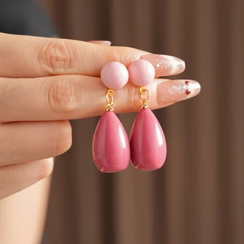 Pendientes Colgantes Vintage De Lágrima Con Poste De Plata Resina Color De Contraste Chic Mujer