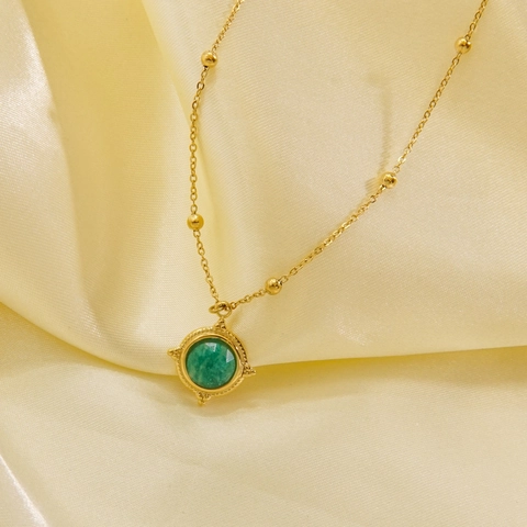 Franse Vintage 14K Vergulde Roestvrijstalen Natuursteen Hanger Ketting Elegante Geometrische Kralenketting Sieraden Voor Dames