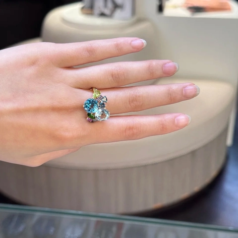 Hollow Geometric Open Ring Multi Color Zircon Copper Gold Plated Fashion Jewelry Adjustable Size For Women Luxury Style