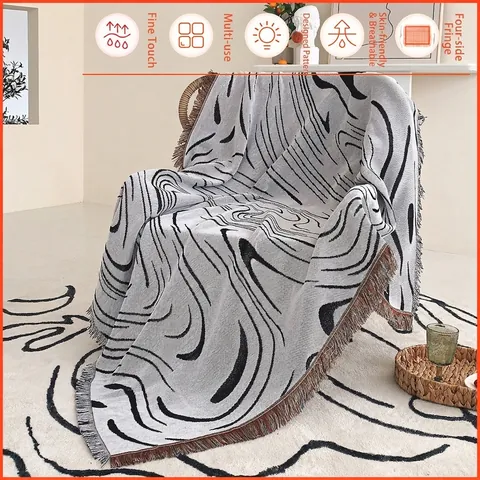 Coperta Intrecciata In Cotone Motivo Astratto Bohémien Con Nappe Morbido Copridivano Decorativo Tappetino Da Picnic Campeggio