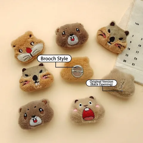 Broche En Peluche Animaux Dessin Animé Marmotte Écureuil Broderie Rembourrée Accessoires Décoration Vêtements DIY Pour Femmes Enfants