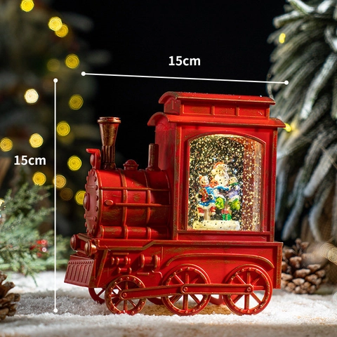 Linterna De Navidad Bola De Nieve LED Luz Purpurina Giratoria Musical Retro Vintage Tren Casa Ornamento Decoración Mesa