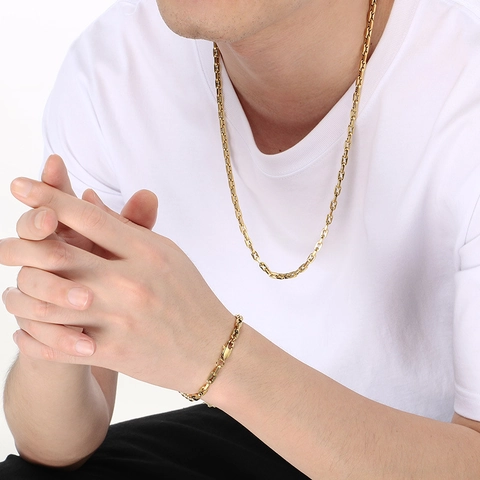 Collar Y Pulsera De Acero Inoxidable Cadena De Eslabones De Grano De Café Hip Hop Joyería De Moda Para Hombres Mujeres