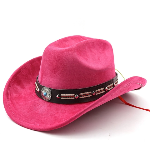 Cappello Da Cowboy Western Scamosciato Poliestere Falda Larga Cintura Decorativa Etnica Turchese Sole All Aperto