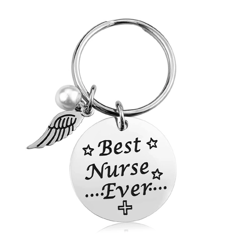 Portachiavi Best Nurse Ever Con Ciondolo ad Ala e Perla Artificiale in Acciaio Inossidabile Lega Regalo per Infermieri