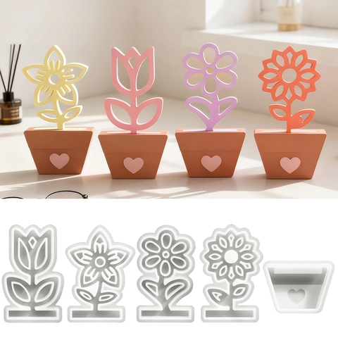 DIY Bloempot Siliconen Mal Zonnebloem Tulp Hol Ontwerp Bureau Ornament Handgemaakt Harsgereedschap Woondecoratie