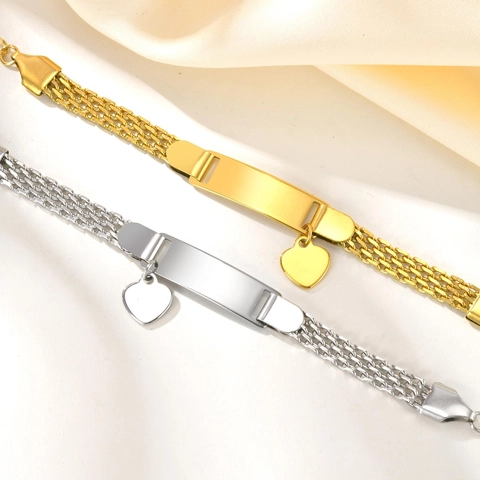 Stainless Steel ID Bracelet For Women Baby Mesh Chain Blank Bar Heart Charm Adjustable Jewelry Gift Fashion Elegant