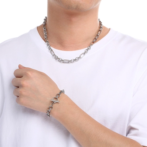 Collar Y Pulsera Acero Inoxidable Chapado En Oro 18K Cierre De Palanca Eslabones Redondos Texturizados Joyería De Moda Para Mujeres Hombres