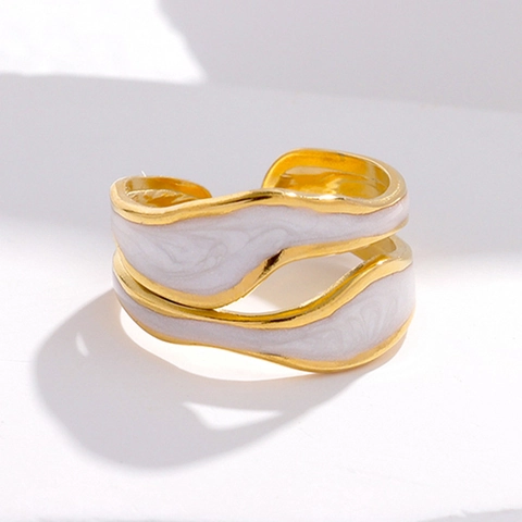 Minimalistischer Wellenring Offen Edelstahl 18K Vergoldet Emaille Verstellbar Eleganter Schmuck Für Damen