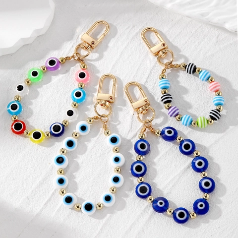 Evil Eye Beaded Keychain Resin And Alloy Ethnic Nazar Bag Pendant Charm Vintage Jewelry For Women