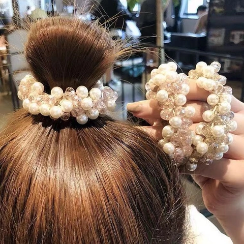 Elastici Per Capelli Con Perline Fatti A Mano Per Donna Cristallo Resina Künstliche Perle Faux Artificial Pearl Elastico Stile Coreano