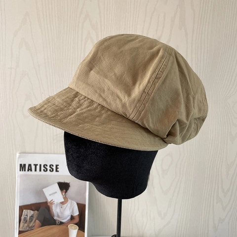 Women Newsboy Cap Washed Cotton Octagonal Hat Retro Japanese Style Casual Breathable Sun Shading Adjustable Solid Color