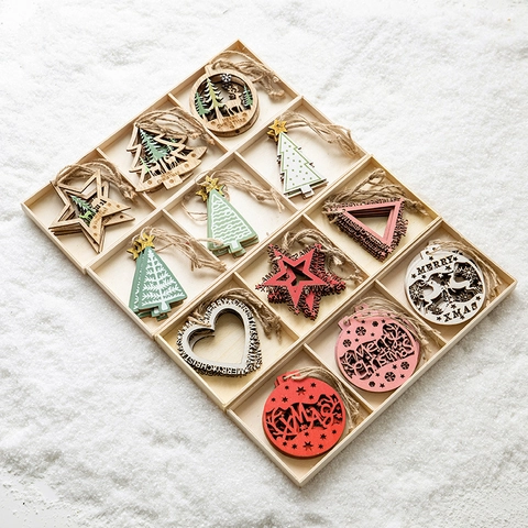 Wooden Christmas Tree Ornaments Hanging Hollow Snowflake Star Decoration Holiday Party Festive Rustic Wood Crafts