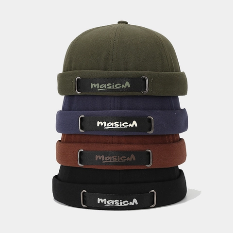 Berretto Docker Senza Tesa Retro Cotone Twill Nastro Lettere Regolabile Miki Hat Street Landlord Cap
