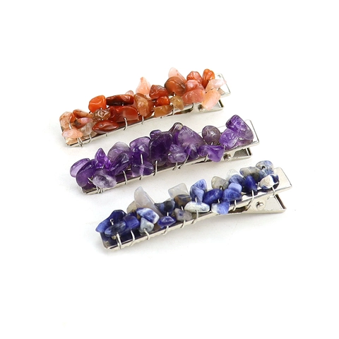 Pinzas Para El Cabello De Piedra De Grava De Cristal Natural Aleación Hecha A Mano Barrette De Pico De Pato Bohemio