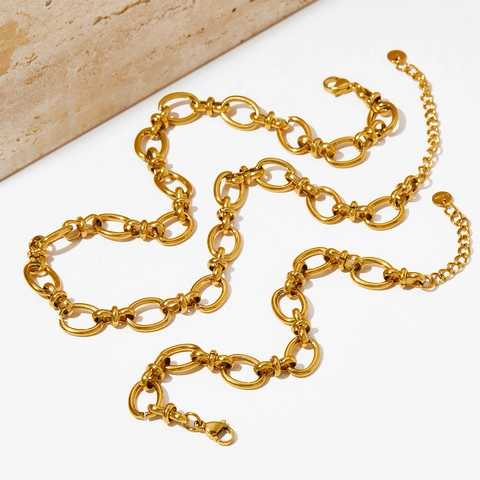 Vintage Industriële Heavy Metal Schakelketting Ketting En Armband Goud Zilver Roestvrij Staal Sieraden Voor Vrouwen