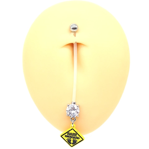Zwangerschap Navelpiercing Flexibele Staaf Zirkonia Baby On Board Hanger Navel Ring Voor Zwangere Vrouwen