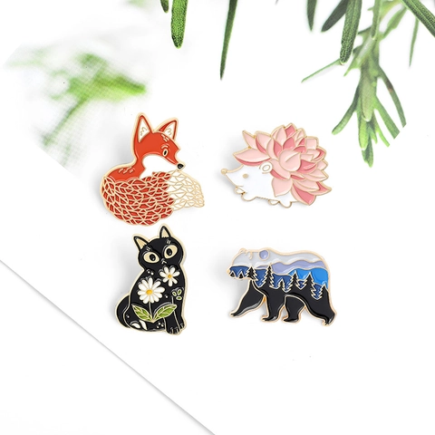 Cartoon Tier Emaille Brosche Pin Set Süße Fuchs Igel Katze Bär Legierung Reversnadeln Für Rucksack Kleidung Jacken Mode Schmuck Zubehör