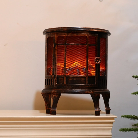 Fireplace Lantern Realistic LED Flame Effect Retro Bronze Desktop Ornament Home Decor USB Battery Powered Portable Lamp