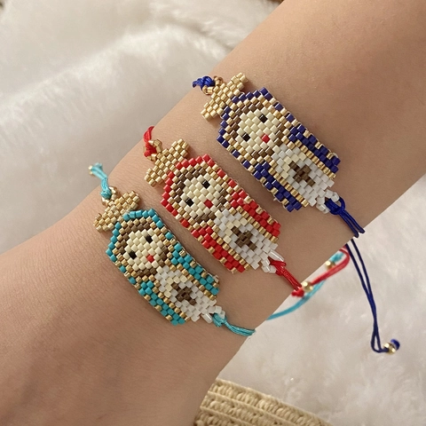 Handmade Woven Bracelet Glass Seed Bead Adjustable Rope Cartoon Figure Pattern Ethnic Style Jewelry For Women