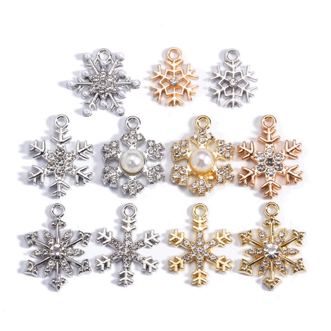 Ciondoli Fiocco Di Neve Lega Strass Zircone Perla Artificial Sintetica Pendenti DIY Creazione Gioielli Natale Inverno Accessori
