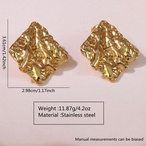 Vintage Flower Geometric Hammered Texture Stud Earrings For Women Stainless Steel Gold Plated Irregular Retro Jewelry