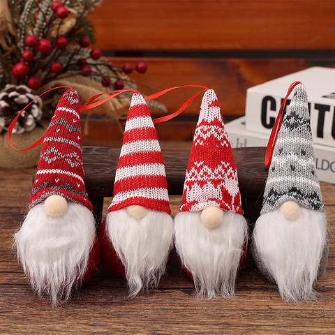 Christmas Gnome Ornaments Knitted Fabric Faux Fur Faceless Doll Long Beard Hanging Holiday Decoration Nordic Style