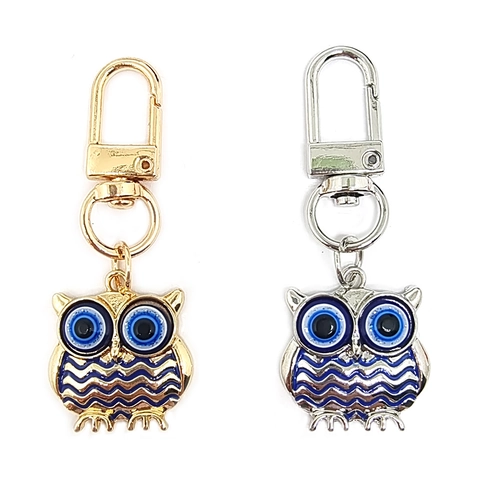 Portachiavi Gufo Malocchio in Lega Retrò Oro Argento Galvanizzato Blu Animale Ciondolo per Borsa Donna Uomo Portachiavi in Metallo