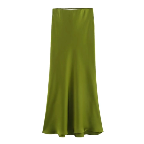 Jupe Midi En Satin Pour Femmes Taille Haute Ligne A Élégante Couleur Unie À La Mode Polyvalente Navetteur Satin