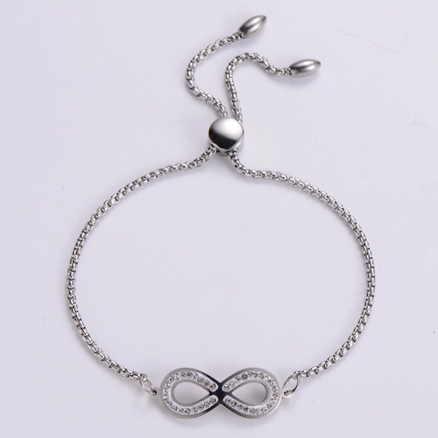 Bracciale Infinito In Acciaio Inossidabile Con Strass Regolabile Catena A Scatola Gioielli Di Moda Minimalista Da Donna Argento