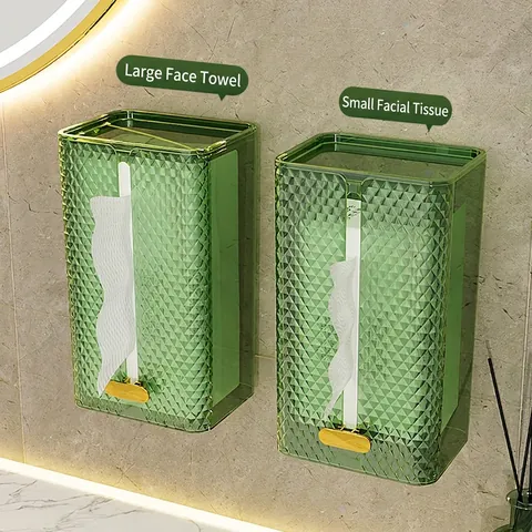 Scatola Per Fazzoletti Da Parete Texture Diamante PET Verde Trasparente Porta Tovaglioli Per Bagno Soggiorno Stile Lusso