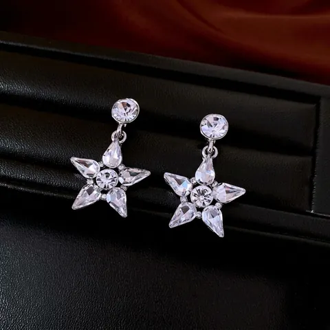 Ster Oorbellen Voor Dames Legering Stras Glanzend Pentagram Drop Sieraden Met 925 Sterling Zilveren Oorbelsteker