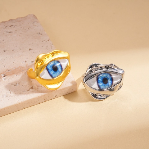 Evil Eye Ring Alloy Resin Irregular Liquid Metal Adjustable Open Design Surrealist Retro Artistic Jewelry For Women