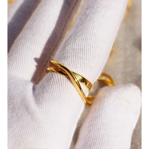 Anello Creativo a Doppio Strato Intrecciato a Linee Irregolari per Donna Moda Semplice Ottone Placcato Oro Anello Geometrico Gioielli