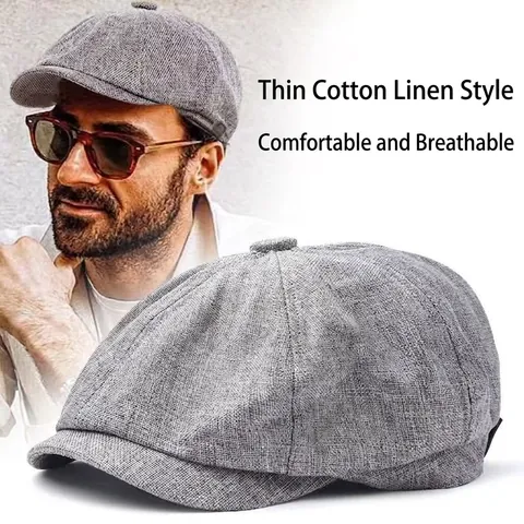 Retro Schiebermütze Für Herren Baumwolle Leinen Achteckige Mütze Atmungsaktiv Leicht Britischer Casual Stil Verstellbar